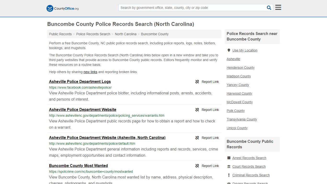 Buncombe County Police Records Search (North Carolina) - County Office